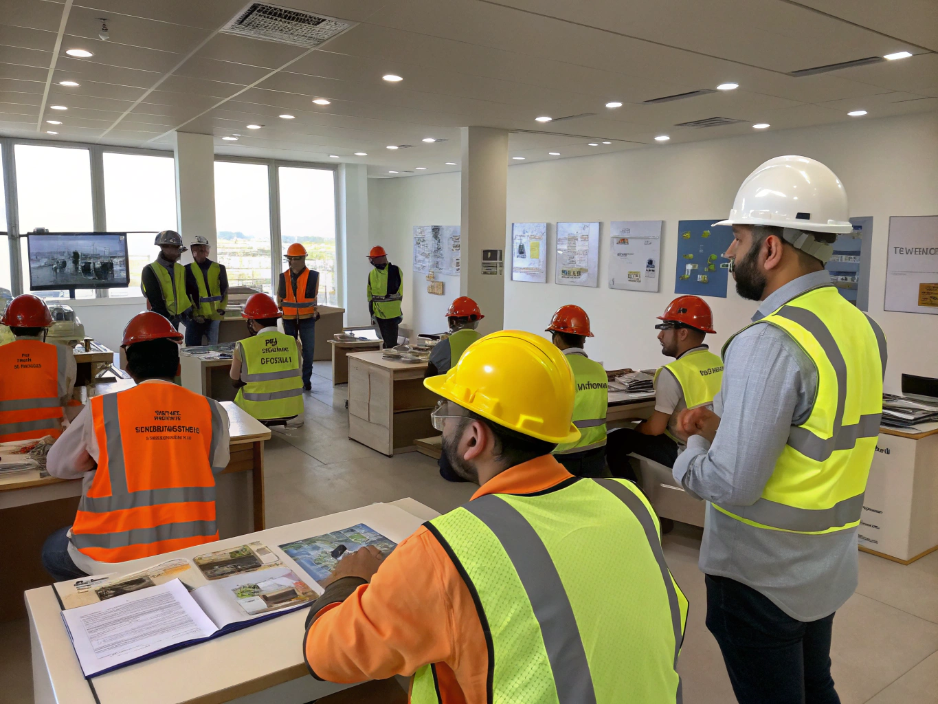 Seamen participating in safety training