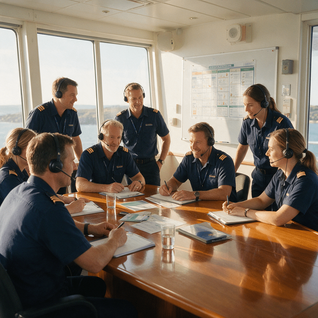 Home | Shipcare Professional crew members discussing safety protocols