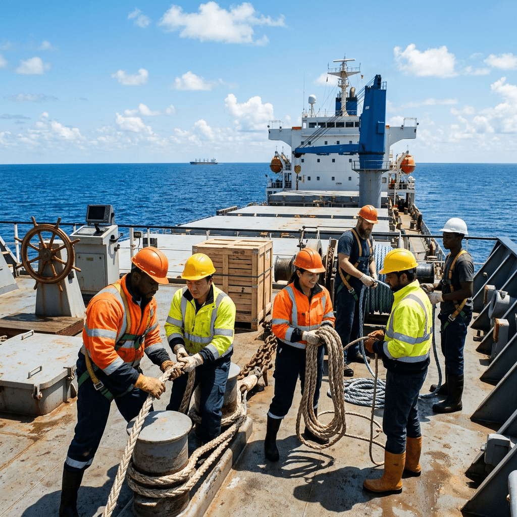 Job Offerings | Shipcare Maritime crew working on deck