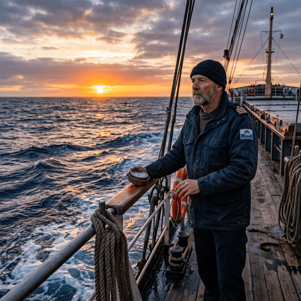 Home | Shipcare Seafarer looking out at the open sea from a deck