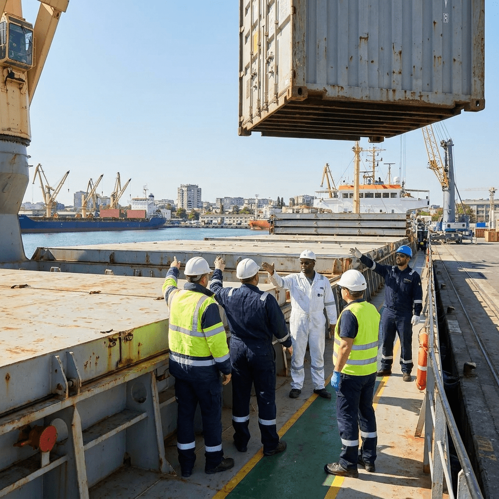 Home | Shipcare Professional maritime crew members working on deck in Constanta port