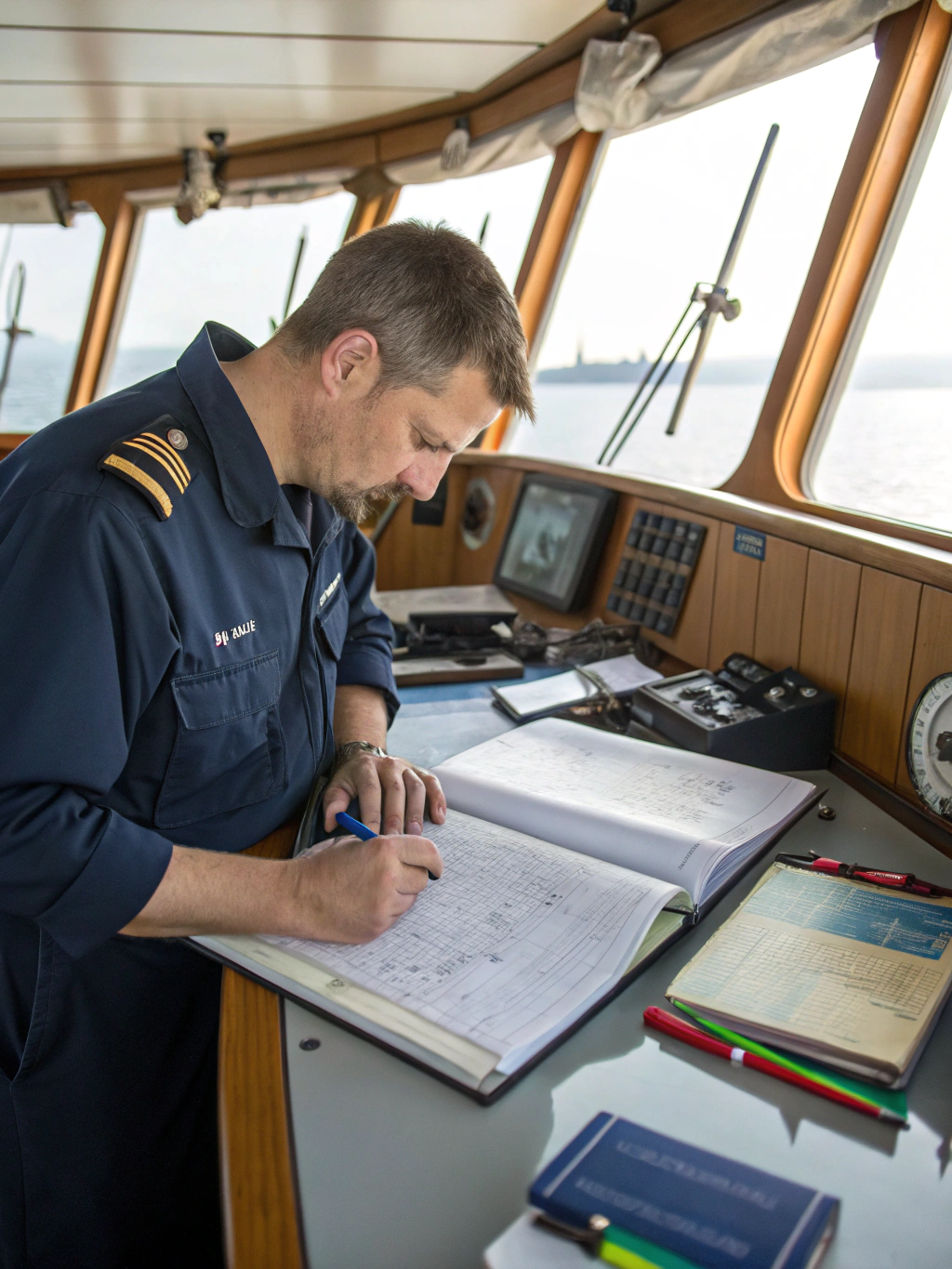 Privacy Policy | Shipcare Maritime officer reviewing crew certification documents securely