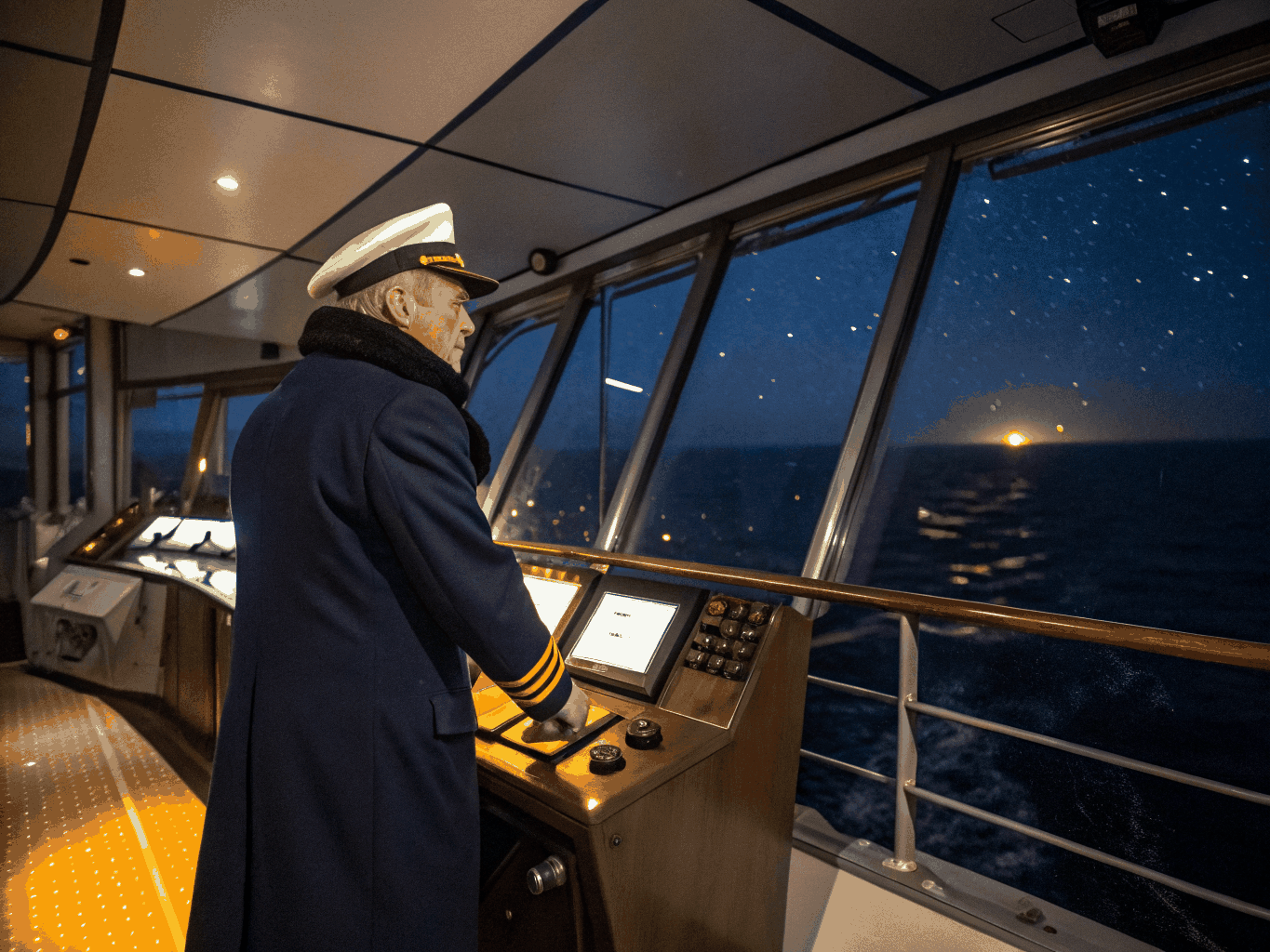 Maritime officer navigating on the bridge