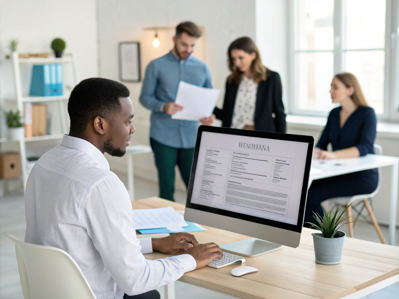 Recruitment consultant reviewing maritime documents