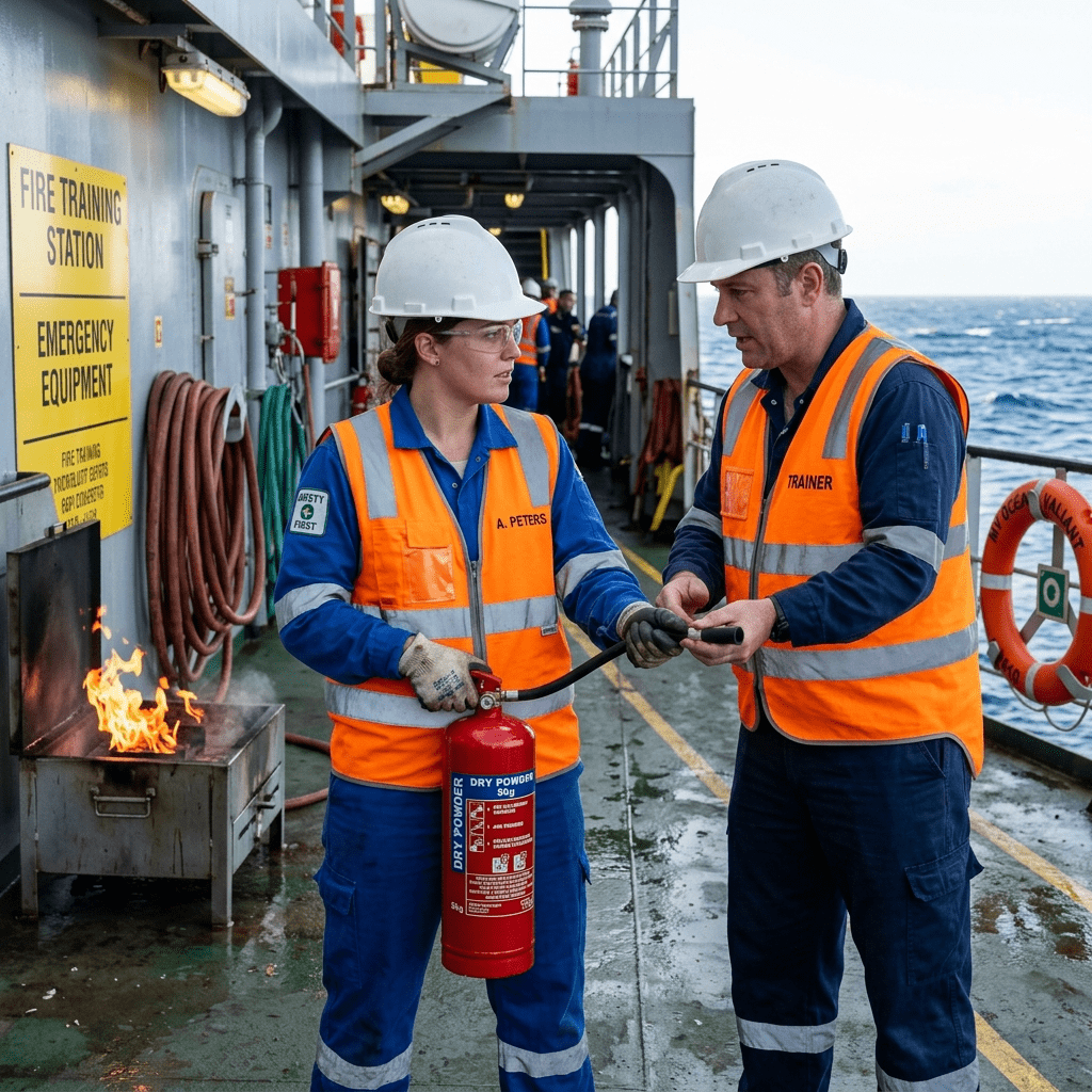 Seafarer participating in safety certification training